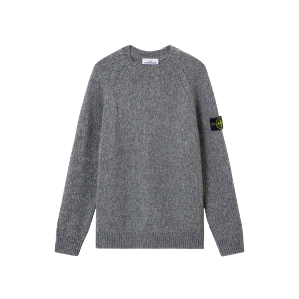 Pull ras-du-cou STONE ISLAND manches raglan laine vierge gris chiné