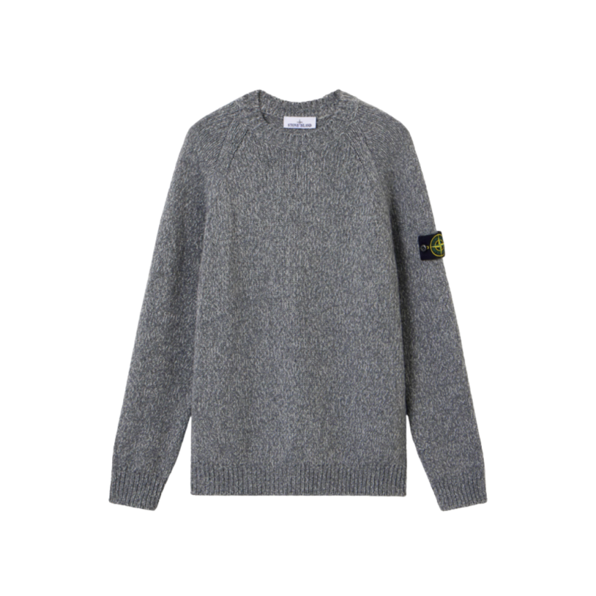 Pull ras-du-cou STONE ISLAND manches raglan laine vierge gris chiné