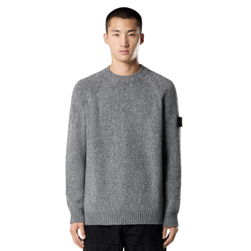Pull ras-du-cou STONE ISLAND manches raglan laine vierge gris chiné