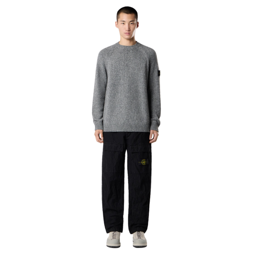 Pull ras-du-cou STONE ISLAND manches raglan laine vierge gris chiné