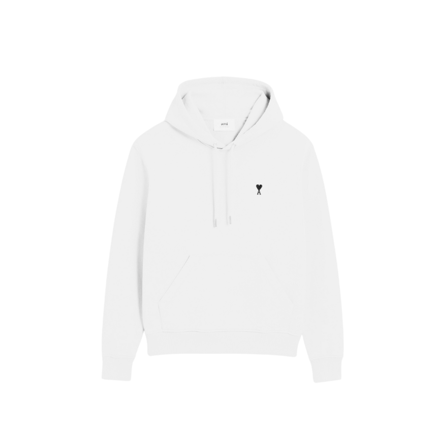 Sweatshirt à capuche AMI Paris Hoodie coton blanc broderie cœur noir