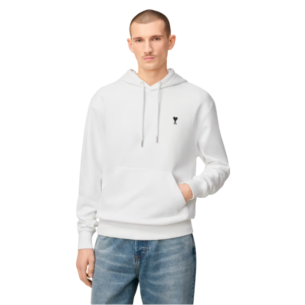 Sweatshirt à capuche AMI Paris Hoodie coton blanc broderie cœur noir
