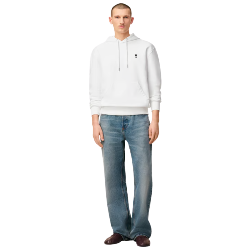 Sweatshirt à capuche AMI Paris Hoodie coton blanc broderie cœur noir