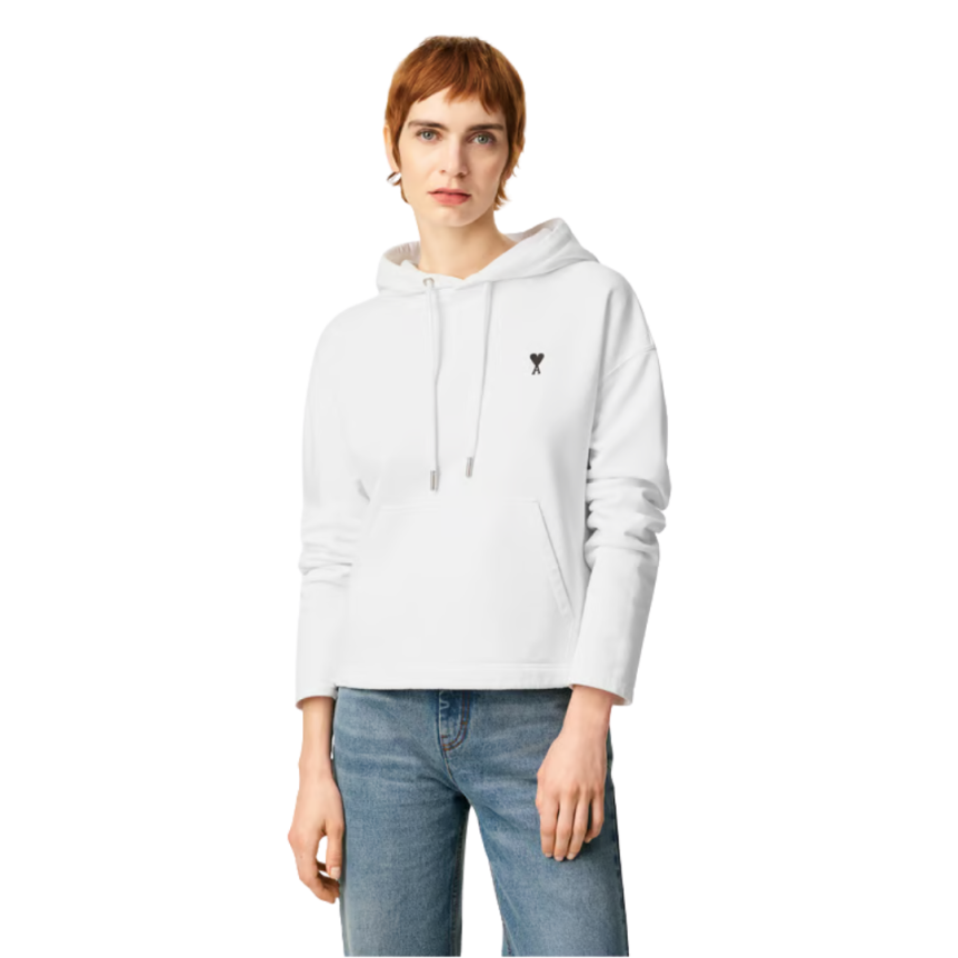 Sweatshirt à capuche AMI Paris Hoodie coton blanc broderie cœur noir