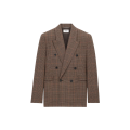Veste croisée double boutonnage laine Prince de Galles marron