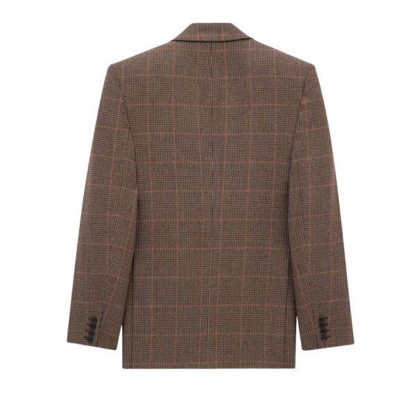 Veste croisée SAINT LAURENT double boutonnage laine Prince de Galles marron