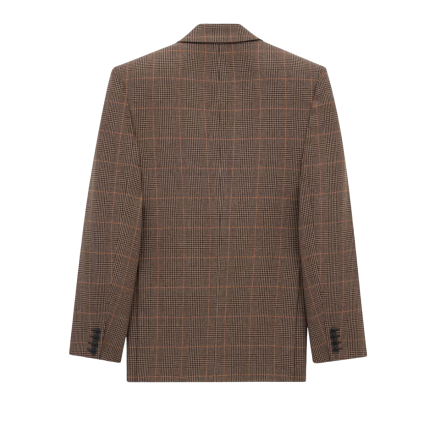 Veste croisée SAINT LAURENT double boutonnage laine Prince de Galles marron