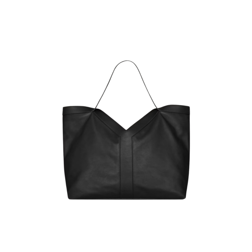 Sac grand cabas SAINT LAURENT cuir veau grainé noir surpiqure Y