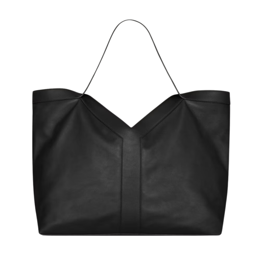 Sac grand cabas SAINT LAURENT cuir veau grainé noir surpiqure Y