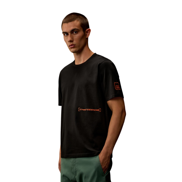 T-shirt col rond CP COMPANY coton noir carré photo dos Metropolis séries