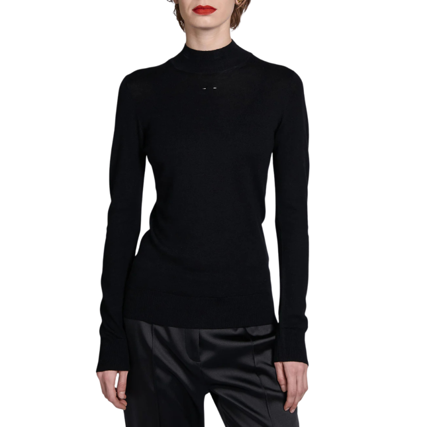 Pull BARBARA BUI col cheminée laine noir piercing avant