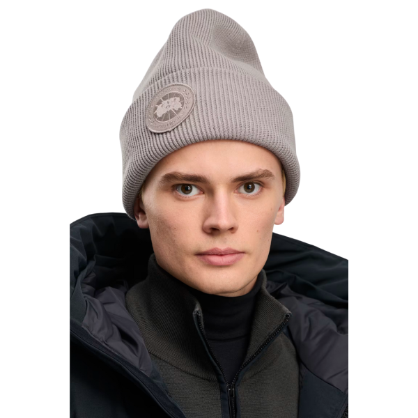 Bonnet CANADA GOOSE laine mérinos fine beige logo beige