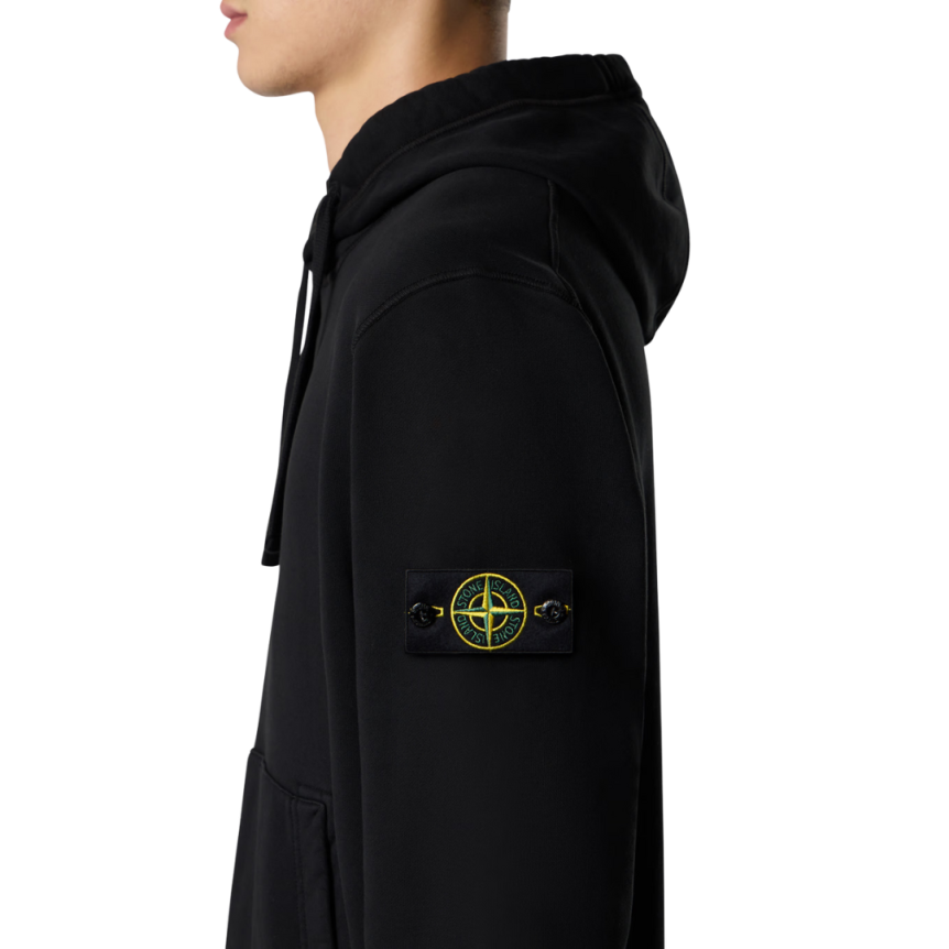 Sweat-shirt à capuche STONE ISLAND molleton coton bio noir