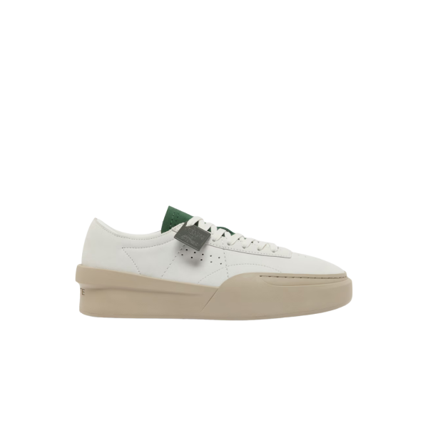 Baskets LACOSTE basses à lacets Aura Club cuir beige languette suède vert