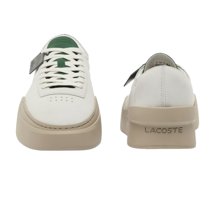 Baskets LACOSTE basses à lacets Aura Club cuir beige languette suède vert
