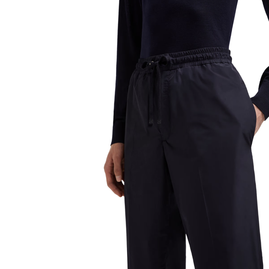 Pantalon de survêtement déperlant MONCLER nylon bleu marine logo cuir