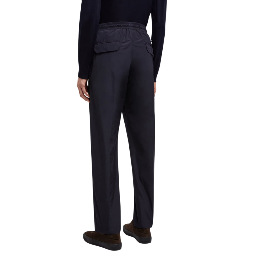 Pantalon de survêtement déperlant MONCLER nylon bleu marine logo cuir