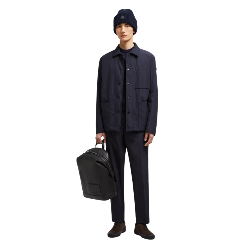 Pantalon de survêtement déperlant MONCLER nylon bleu marine logo cuir