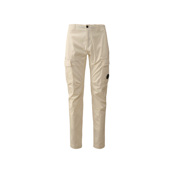 Pantalon cargo CP COMPANY en coton satin extensible blanc poche lentille