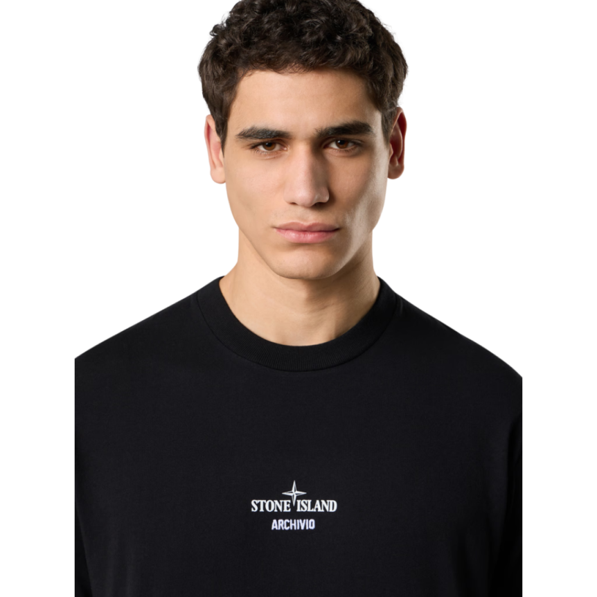 T-shirt col rond STONE ISLAND coton noir imprimé Archivio