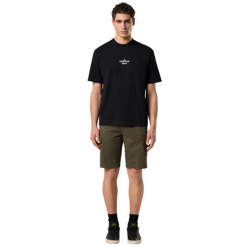 T-shirt col rond STONE ISLAND coton noir imprimé Archivio