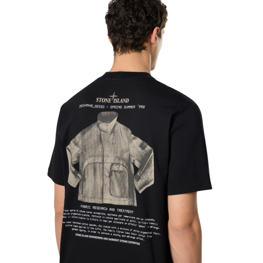 T-shirt col rond STONE ISLAND coton noir imprimé Archivio