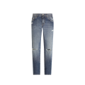 Jean classique denim coton bleu foncé cinq poches abrasions