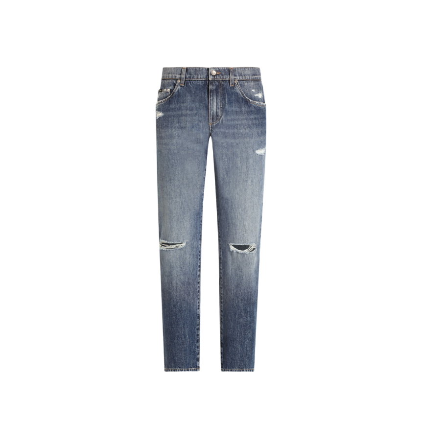 Jean classique DOLCE & GABBANA denim coton bleu foncé cinq poches abrasions