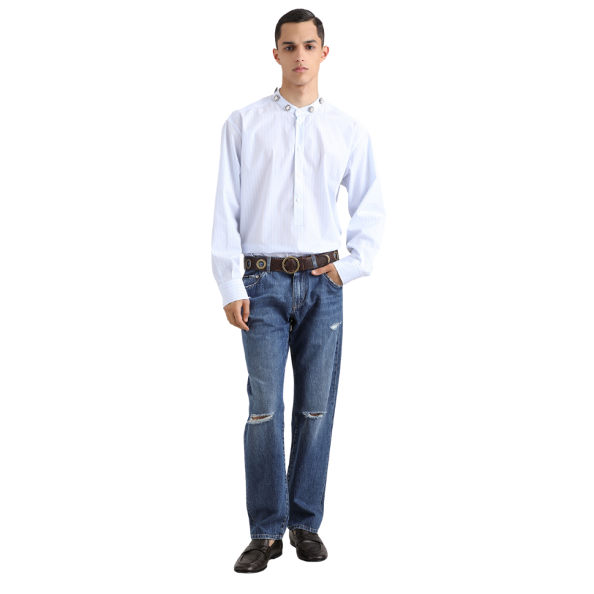Jean classique DOLCE & GABBANA denim coton bleu foncé cinq poches abrasions