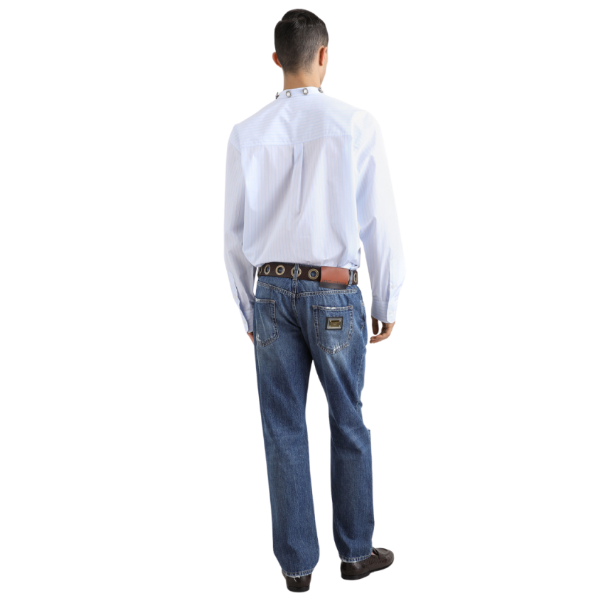 Jean classique DOLCE & GABBANA denim coton bleu foncé cinq poches abrasions