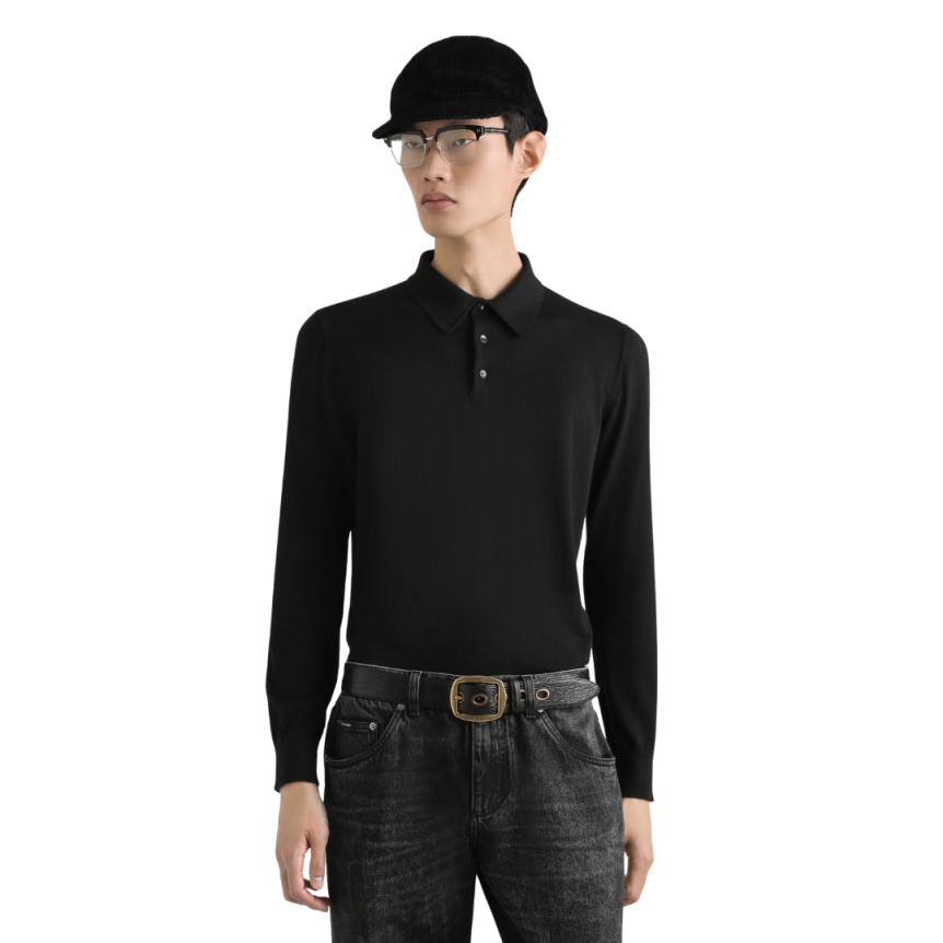 Pull col polo DOLCE & GABBANA cachemire soie noir