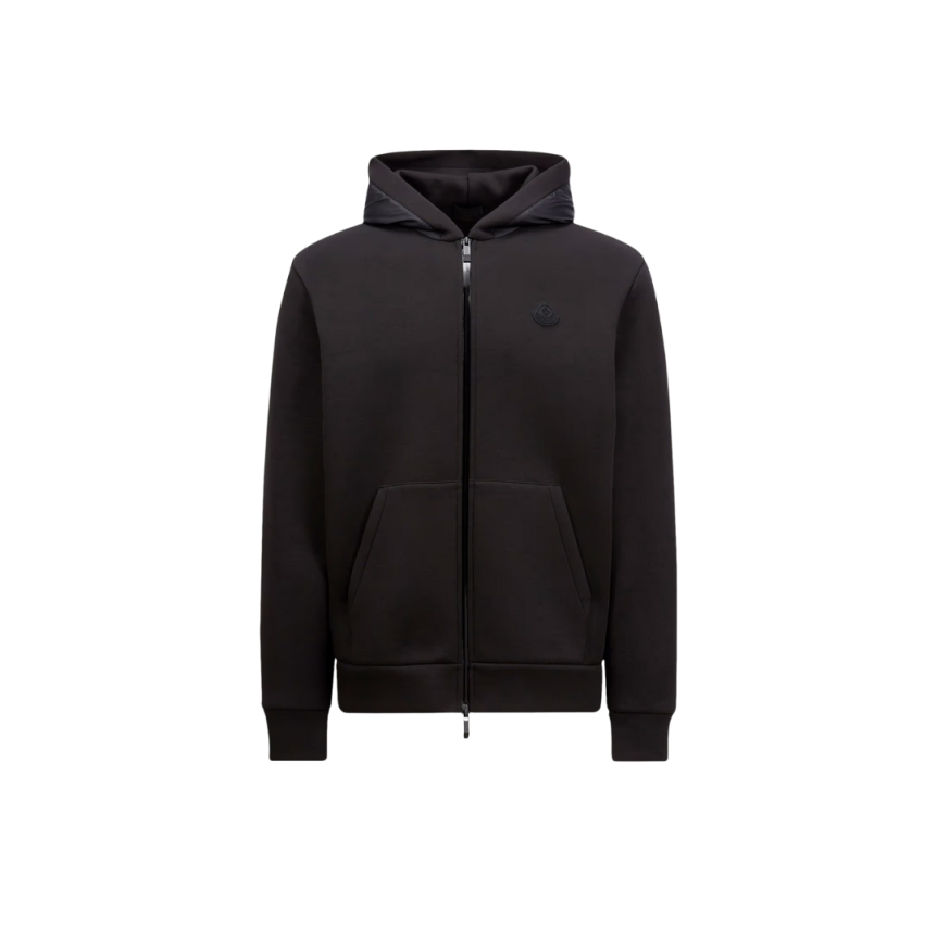 Cardigan zippé à capuche MONCLER néoprène noir poche nylon