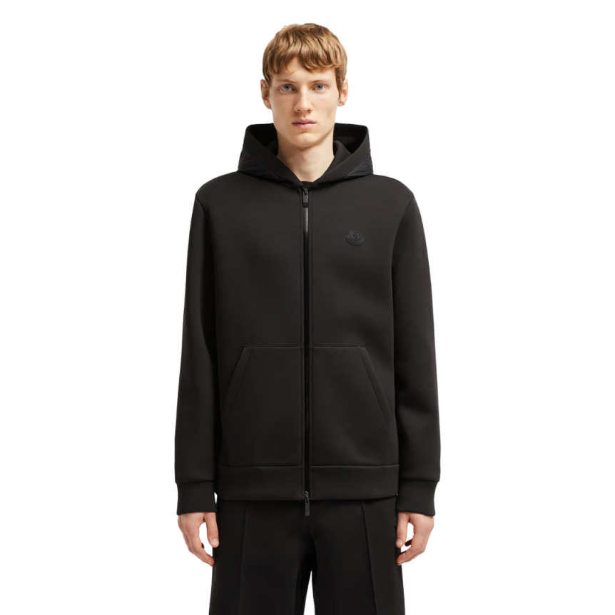 Cardigan zippé à capuche MONCLER néoprène noir poche nylon