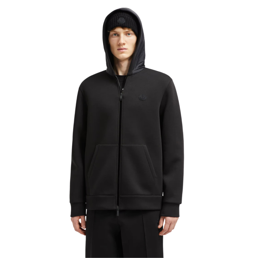 Cardigan zippé à capuche MONCLER néoprène noir poche nylon