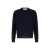 Pull col rond laine bleu marine VLogo signature poitrine