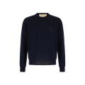 Pull col rond laine bleu marine VLogo signature poitrine