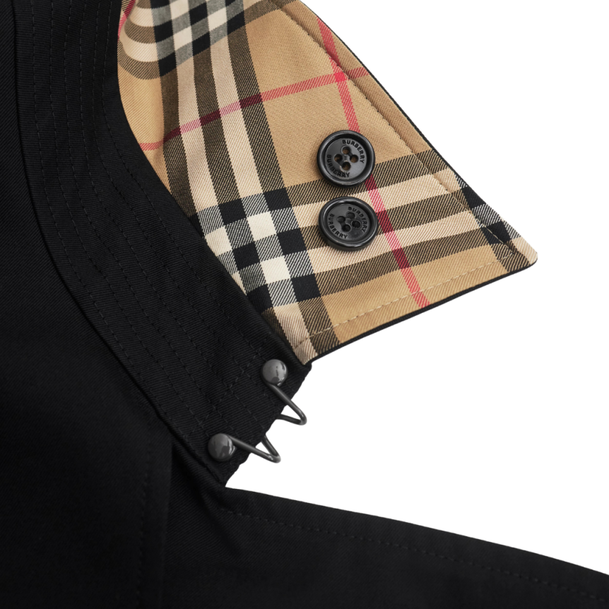 trench-coat BURBERRY Kensington mi long gabardine coton noir revers col Check beige