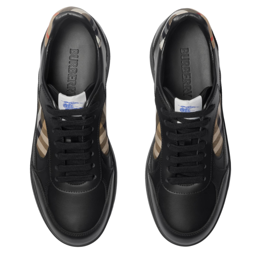 Basket basse Sneaker BURBERRY Terrace cuir noir bowling Check beige