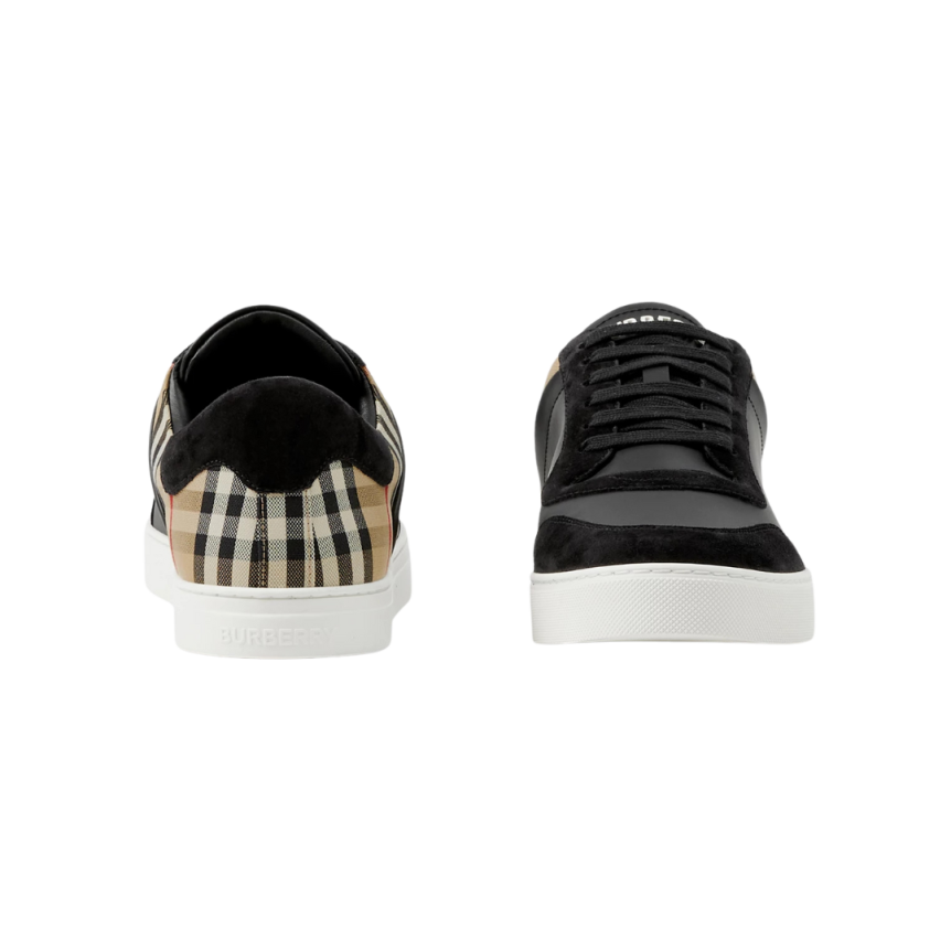 Basket basse BURBERRY Sneaker Stevie cuir noir talon Check beige