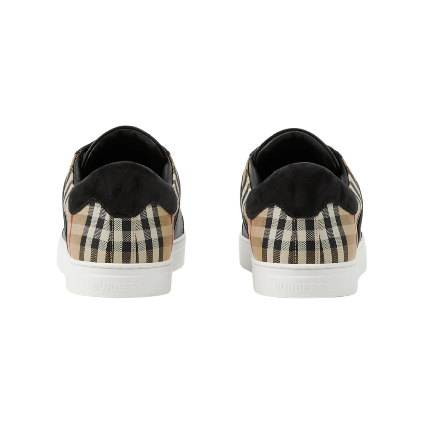 Basket basse BURBERRY Sneaker Stevie cuir noir talon Check beige
