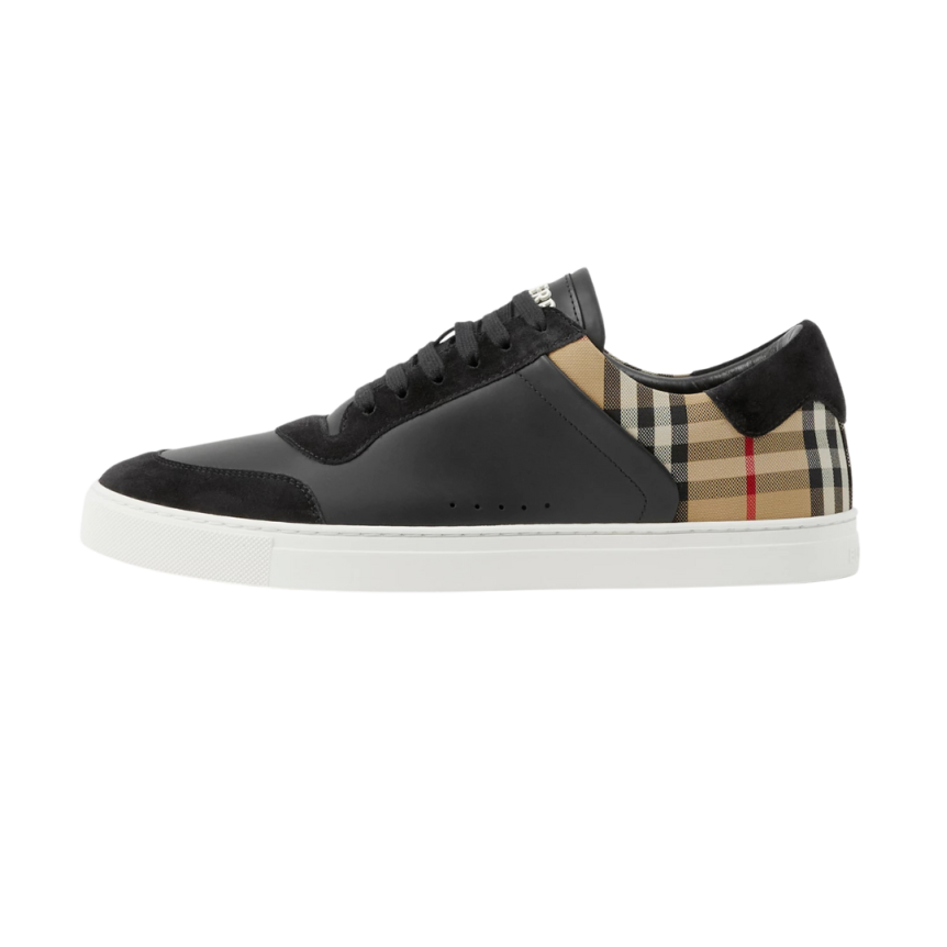 Basket basse BURBERRY Sneaker Stevie cuir noir talon Check beige