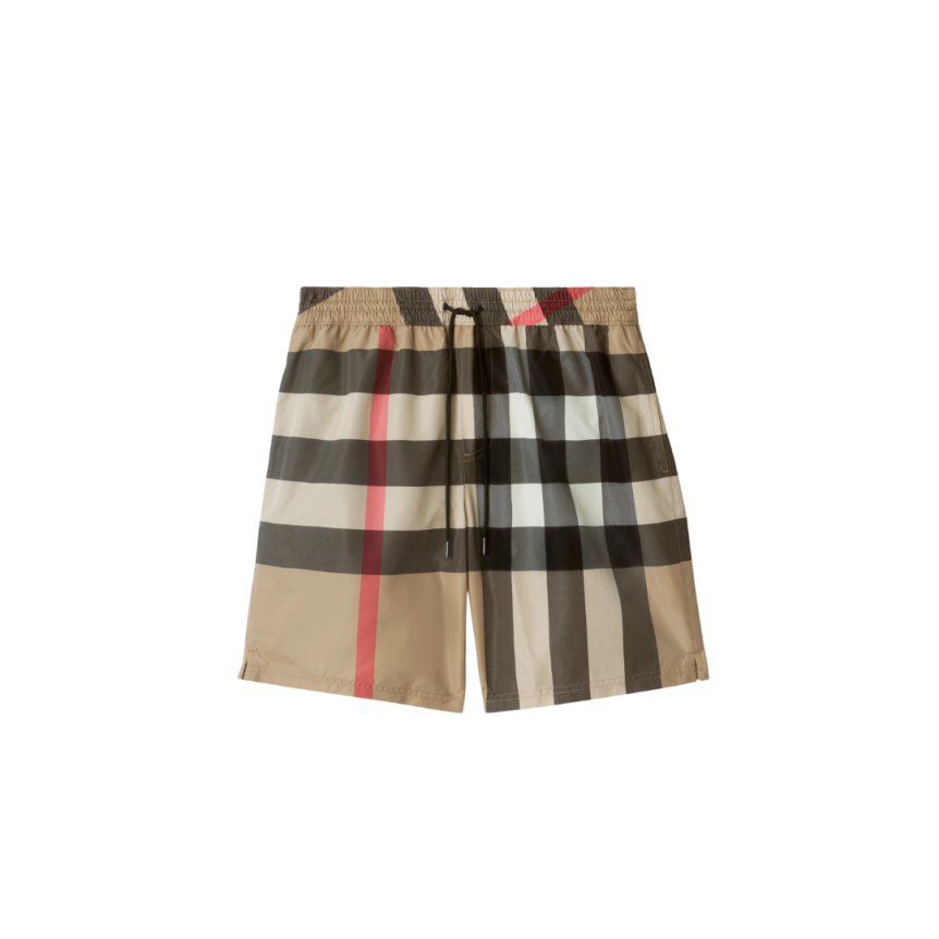 short de bain à cordon Guildes carreaux Burberry Check beige
