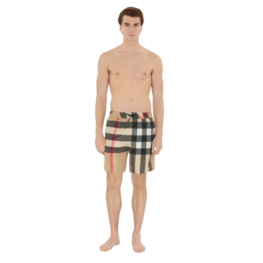 short de bain à cordon Guildes carreaux Burberry Check beige
