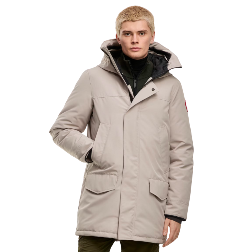 Parka capuche CANADA GOOSE Langford laine beige logo noir