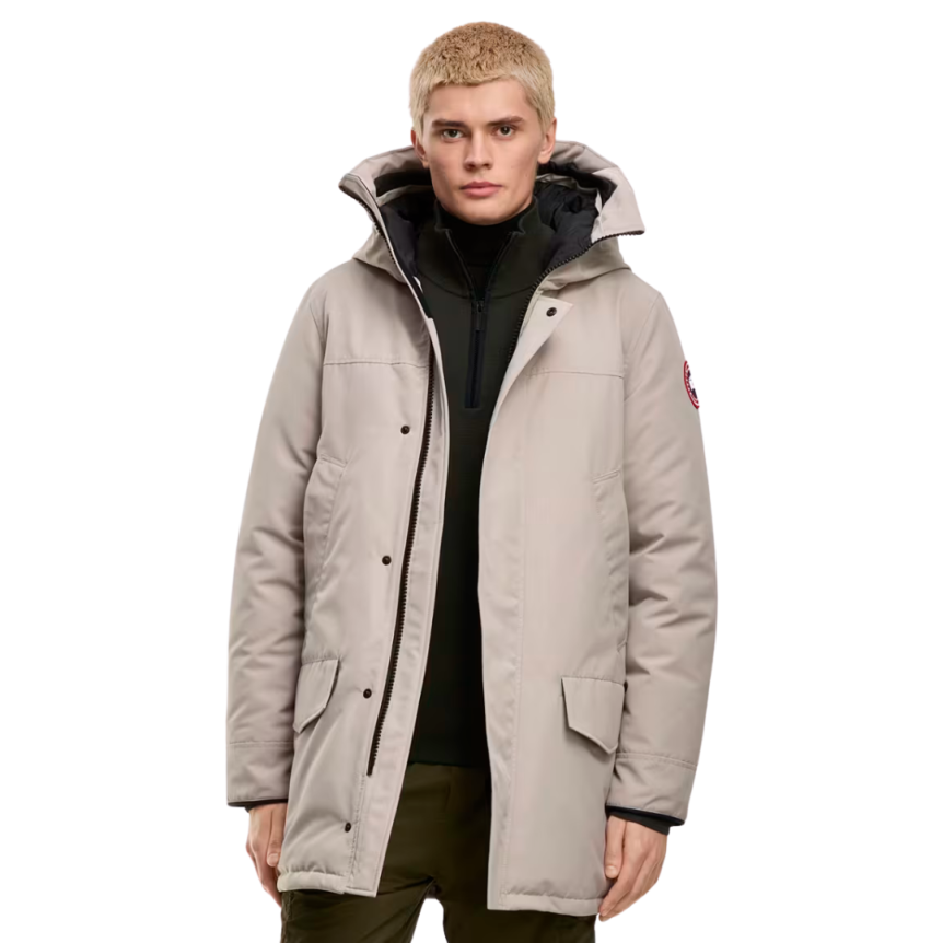 Parka capuche CANADA GOOSE Langford laine beige logo noir