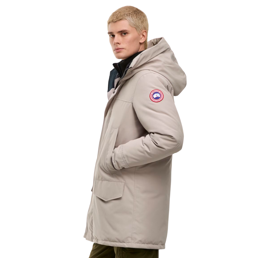 Parka capuche CANADA GOOSE Langford laine beige logo noir