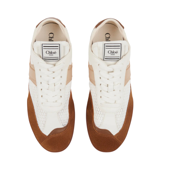 Basket basse CHLOE Kick resille cuir velours marron chocolat