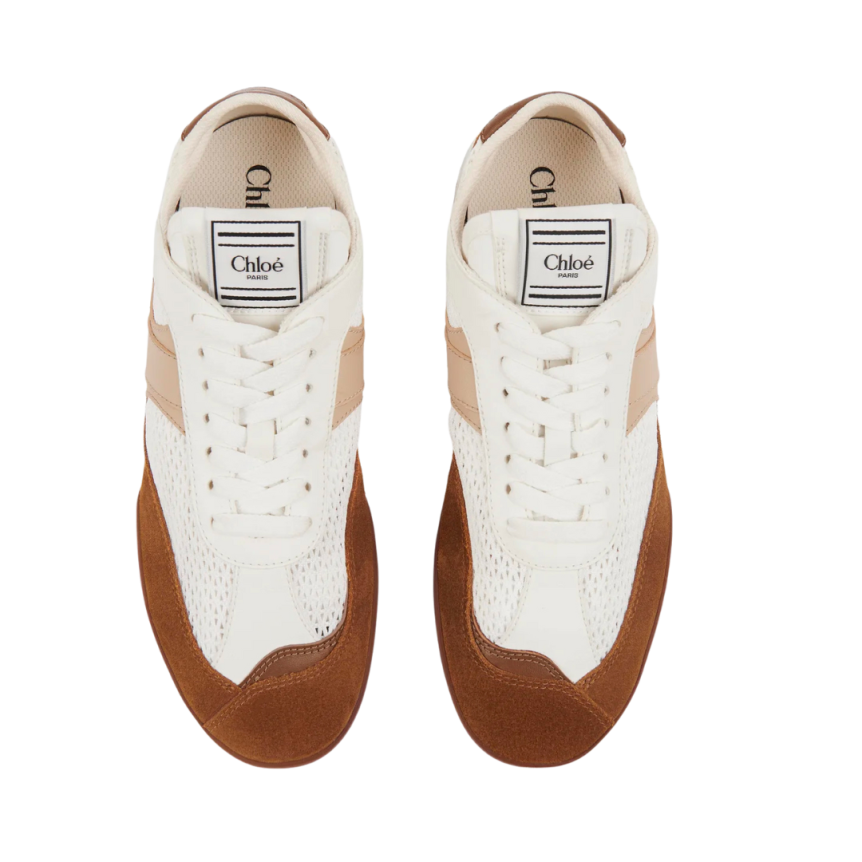 Basket basse CHLOE Kick resille cuir velours marron chocolat