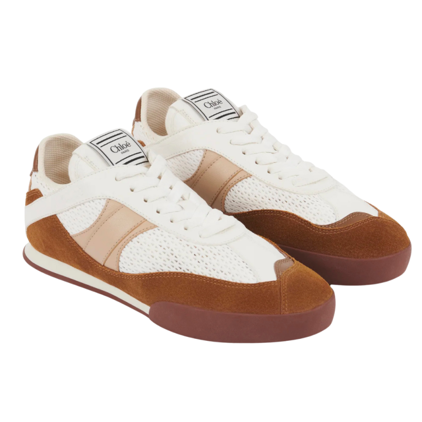 Basket basse CHLOE Kick resille cuir velours marron chocolat