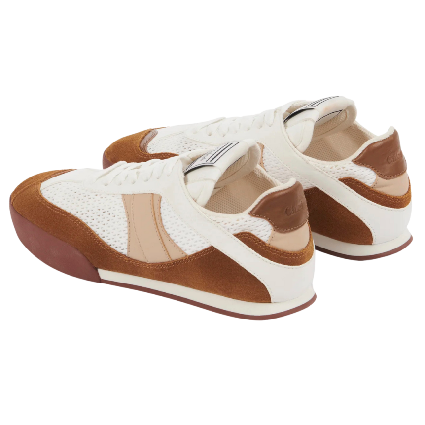 Basket basse CHLOE Kick resille cuir velours marron chocolat